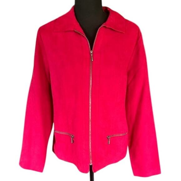 Studio Works Hot Pink Faux Suede Zip-Up Jacket – Size 8 - Picture 2 of 6